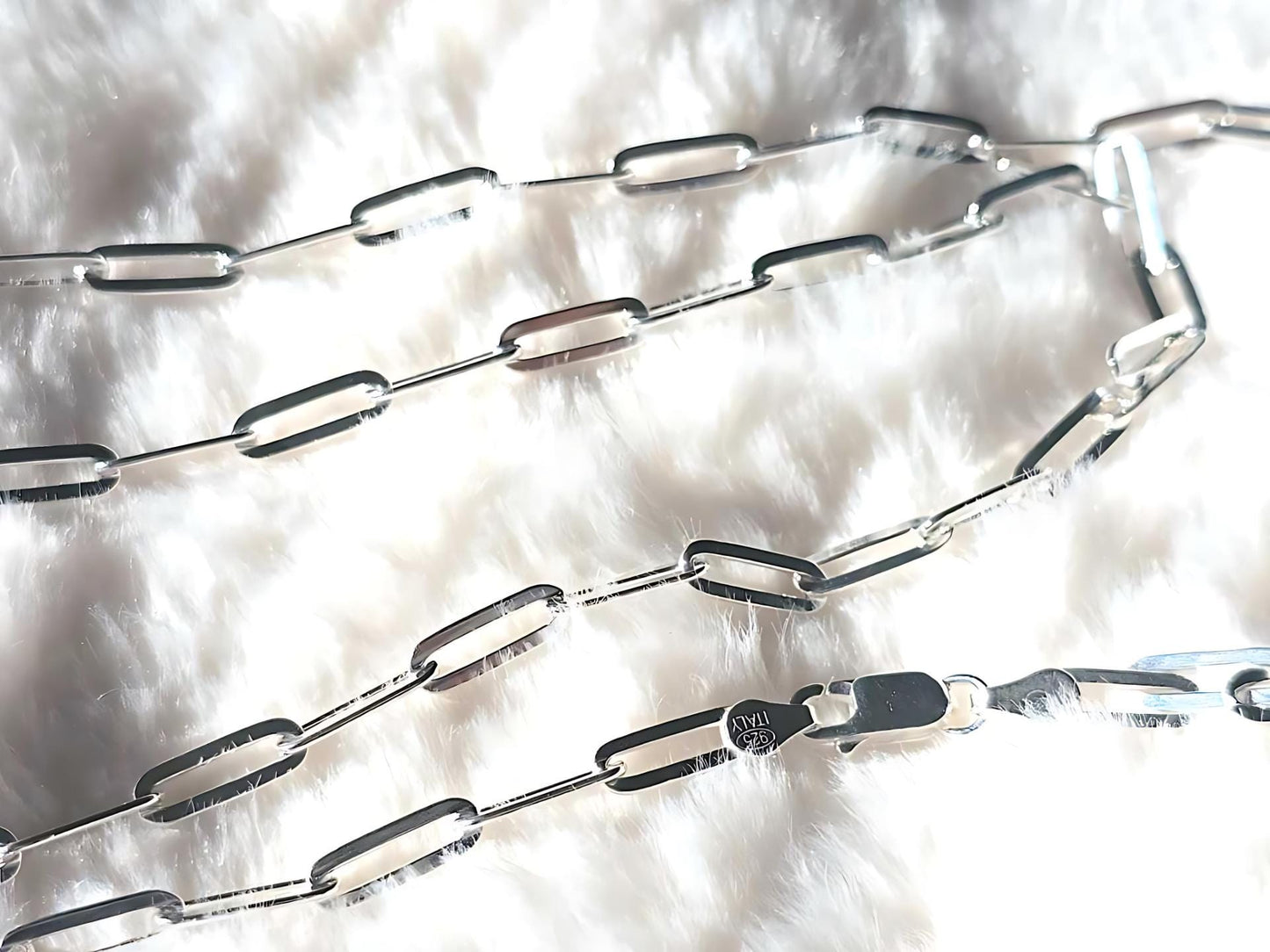 925 Sterling Silver Paperclip Chain Necklace Bracelet for Men Women 3mm 4mm