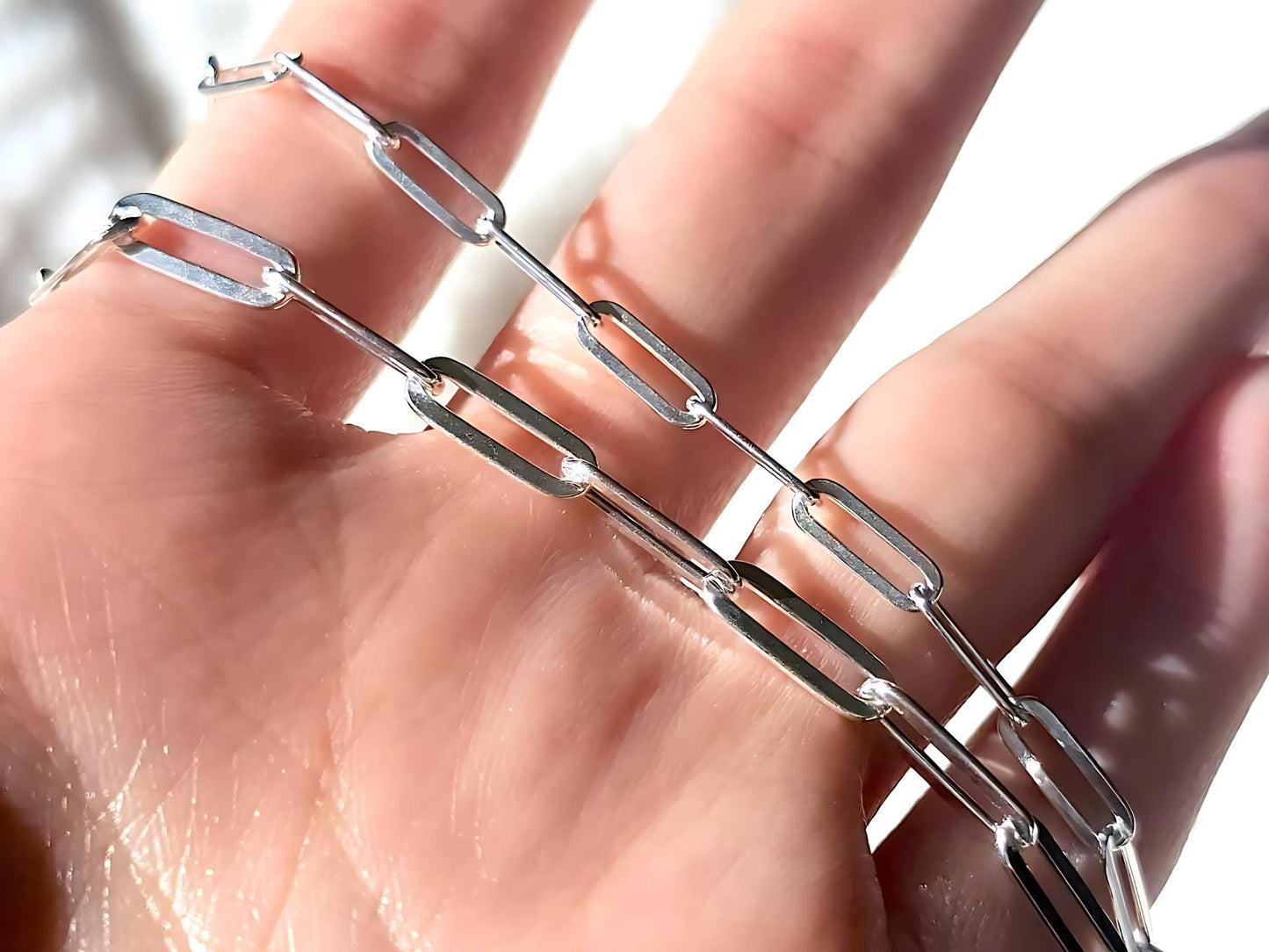 925 Sterling Silver Paperclip Chain Necklace Bracelet for Men Women 3mm 4mm