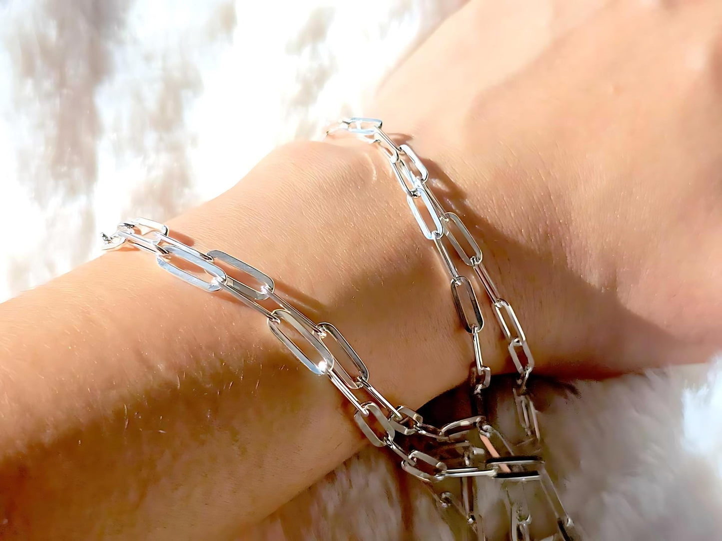 925 Sterling Silver Paperclip Chain Necklace Bracelet for Men Women 3mm 4mm